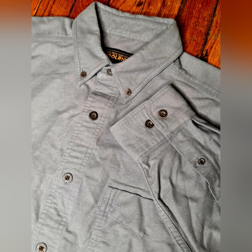 Woolrich Size L Large Long Sleeve Button Down Light Green Heavy Flannel Shirt W4